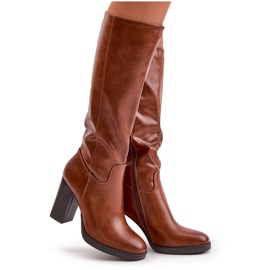 Women's boots on the eco-leather post in front of the knee camel brown 11 Women's boots on the eco-leather post in front of the knee camel brown 11