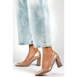 Women's pointed-toe high-heeled pumps, patent beige GD-FL486A-T 2