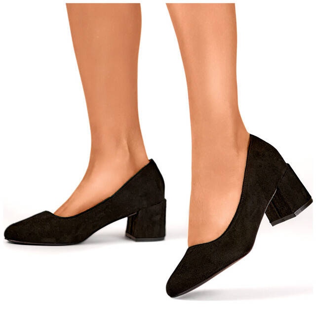 Women's low-heeled black suede pumps 8338-260B 1