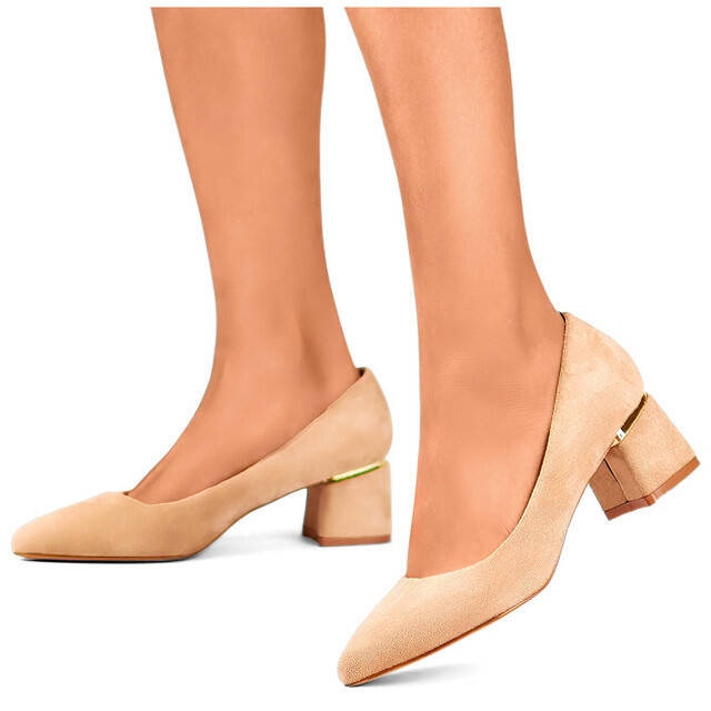 Women's pointed-toe pumps on a block, beige XR-103B-BE 1