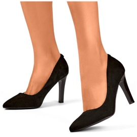 Women's pointed-toe high-heeled suede pumps, black FL360C-B 1
