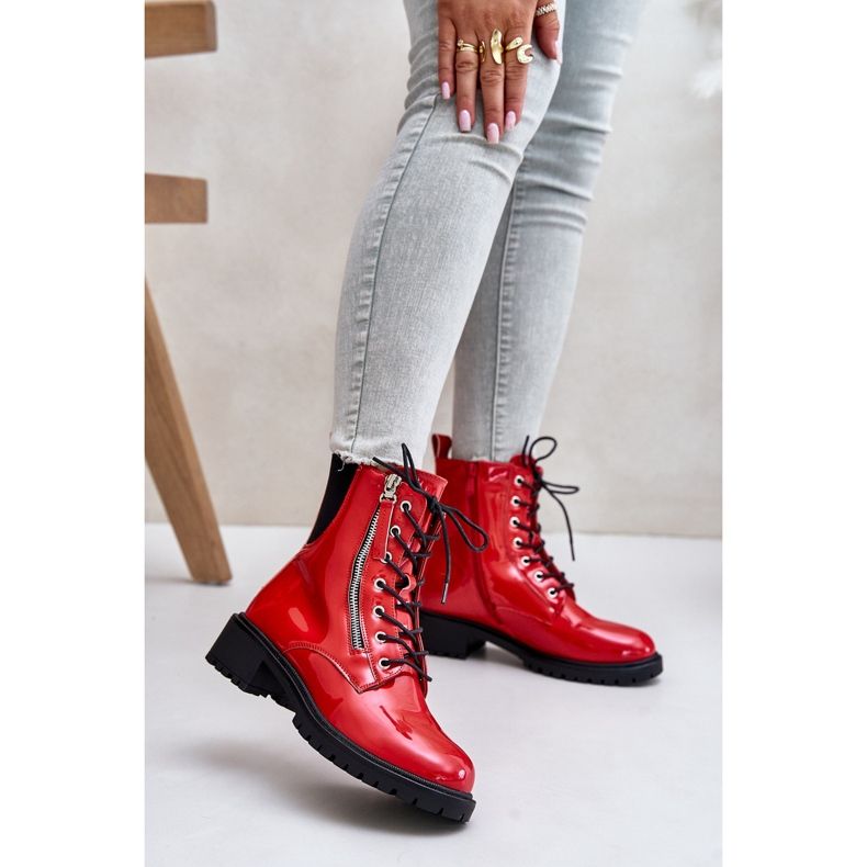 Patent Worker Boots With Zipper, Insulated Red Ravanthia 1
