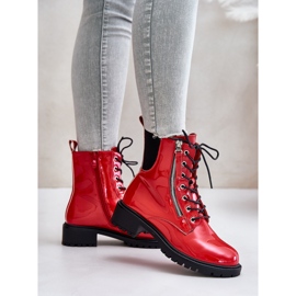 Patent Worker Boots With Zipper, Insulated Red Ravanthia 2