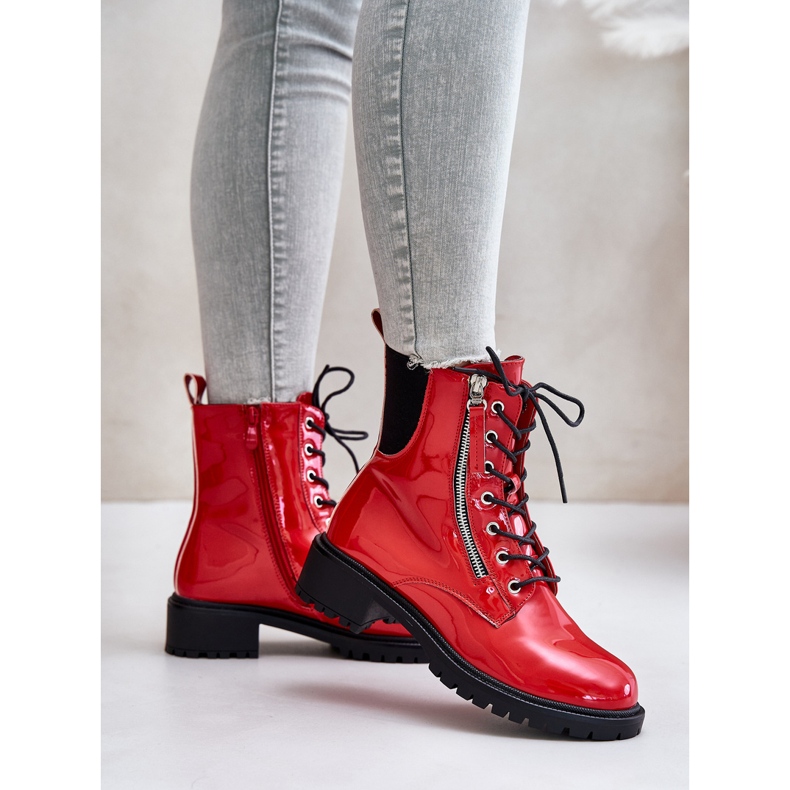 Patent Worker Boots With Zipper, Insulated Red Ravanthia 2
