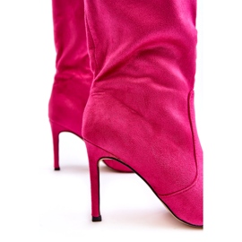 Joalice Women's Eco-suede Boots Mid-Calf High Heel Fuchsia pink 7