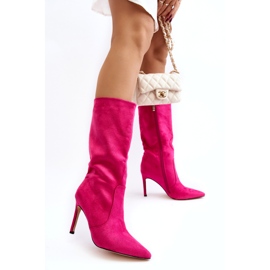 Joalice Women's Eco-suede Boots Mid-Calf High Heel Fuchsia pink 4 Joalice Women's Eco-suede Boots Mid-Calf High Heel Fuchsia pink 4