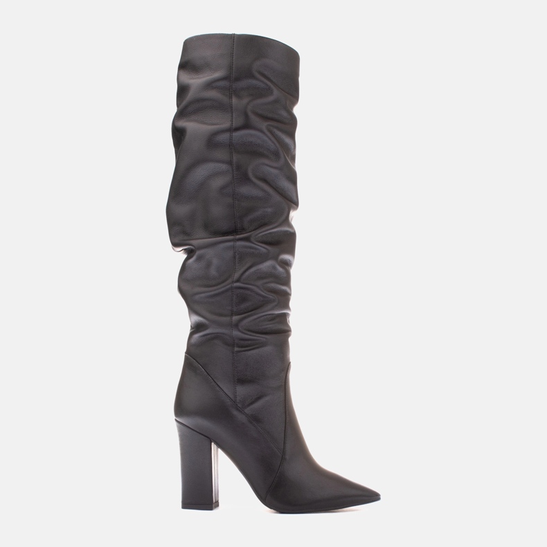 Marco Shoes Black high ruffled boots made of soft leather 1