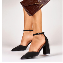 Black high-heeled pumps with ankle fastening QA203B 1