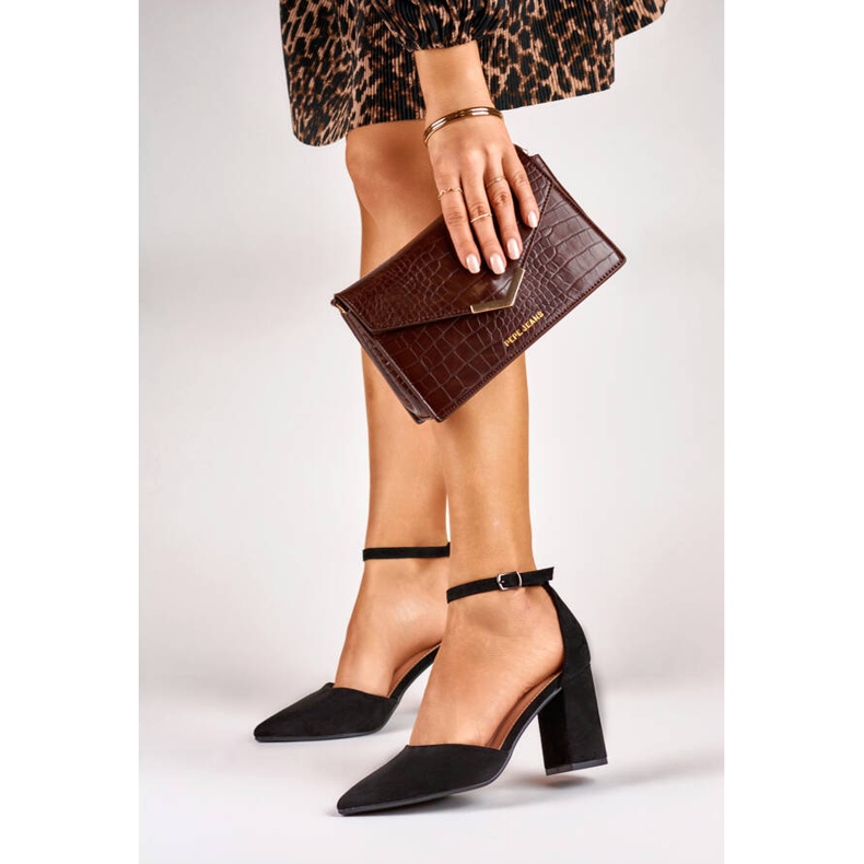 Black high-heeled pumps with ankle fastening QA203B 2