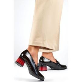 Ladies' patent shoes with a heel decoration, black GD-FL479-B 1