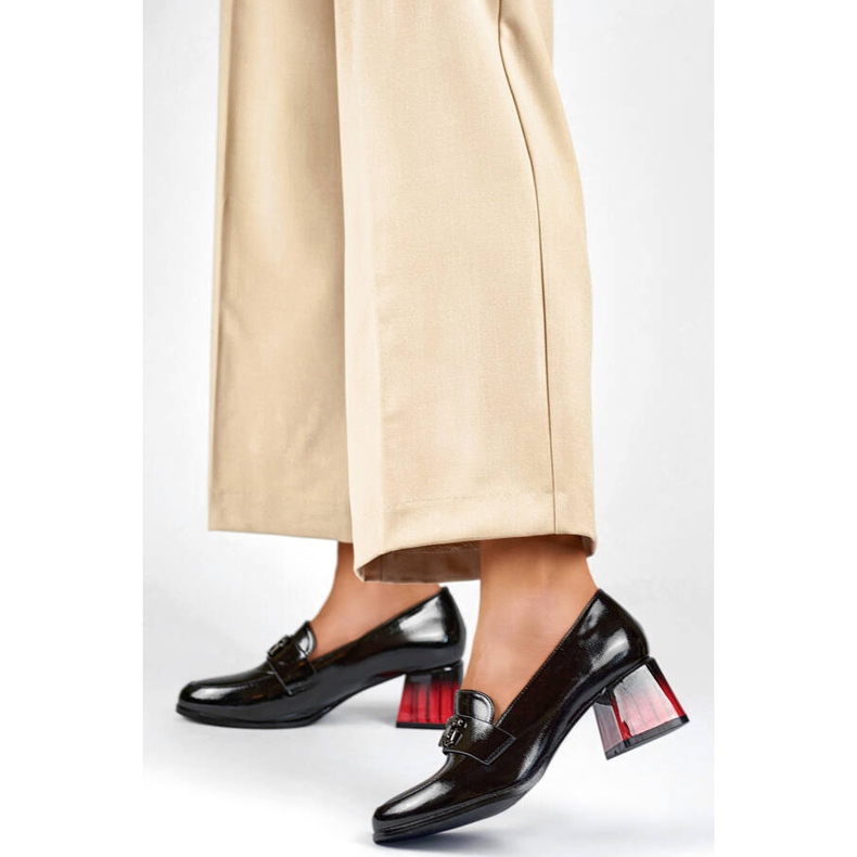 Ladies' patent shoes with a heel decoration, black GD-FL479-B 2