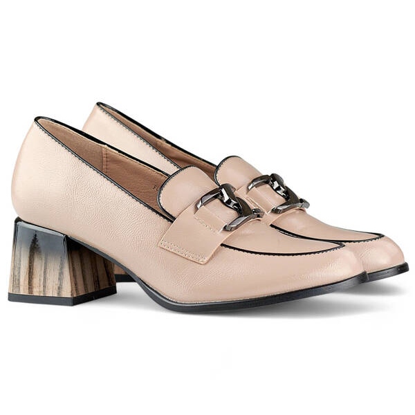 Women's low-heeled shoes, patent beige loafers GD-FL477D.BE 2