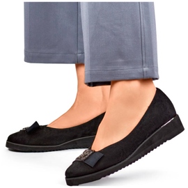 Women's suede shoes with a wedge and decoration, black GD-FL766A-B 1