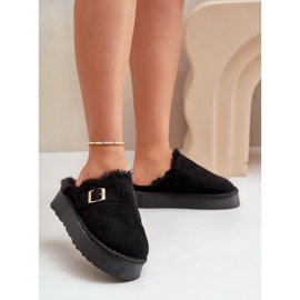 Women's slippers on a thick sole with fur and a buckle, Black Linneola 2