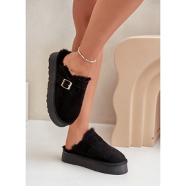 Women's slippers on a thick sole with fur and a buckle, Black Linneola 5