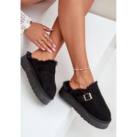 Women's slippers on a thick sole with fur and a buckle, Black Linneola 6