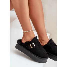 Women's slippers on a thick sole with fur and a buckle, Black Linneola 7