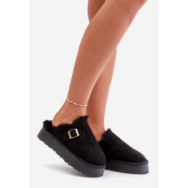 Women's slippers on a thick sole with fur and a buckle, Black Linneola 1