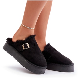 Women's slippers on a thick sole with fur and a buckle, Black Linneola 8