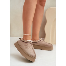Platform Snow Boots With Embroidery, Dark Beige Tamilda 1