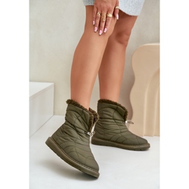 Women's Snow Boots With Drawstring Insulated With Fur Sheepskin Dark Green Vamidra 2