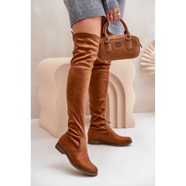 Over-the-knee flat-heeled boots made of eco-suede Camel Linnithia brown 2