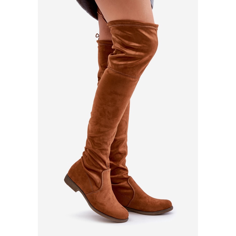 Over-the-knee flat-heeled boots made of eco-suede Camel Linnithia brown 1