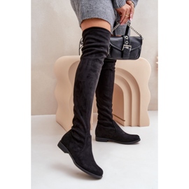 Over-the-knee flat-heeled boots made of eco-suede, Black Linnithia 2