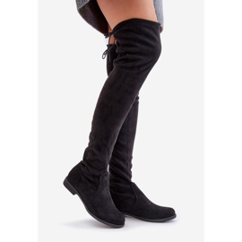 Over-the-knee flat-heeled boots made of eco-suede, Black Linnithia 1