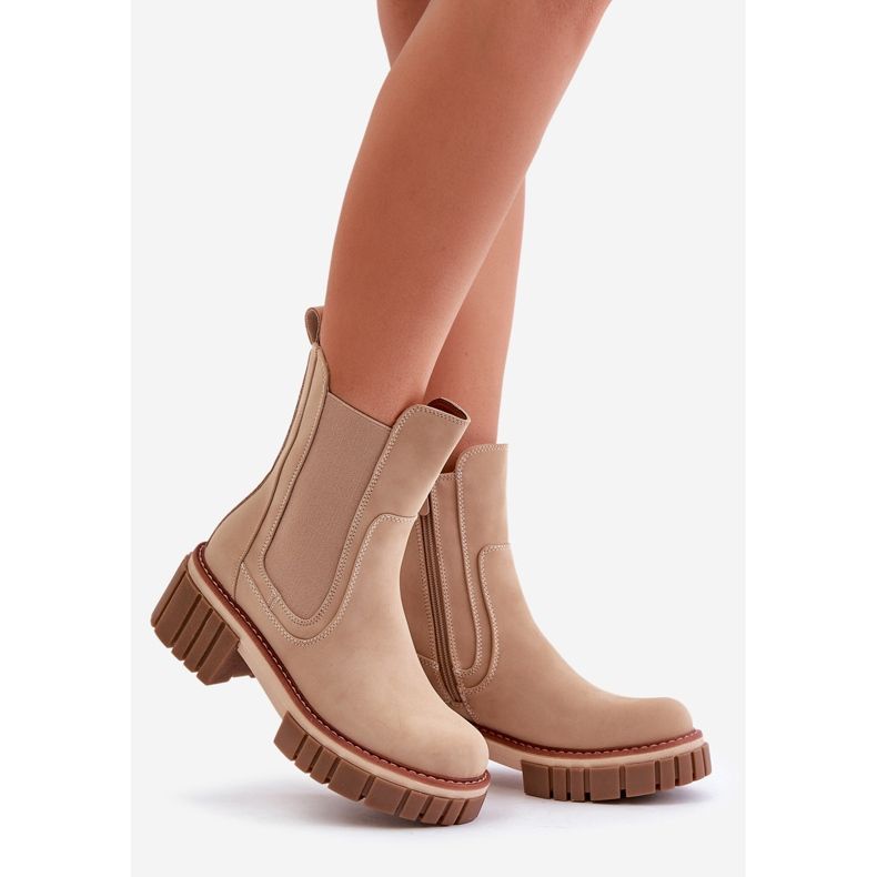 Beige Insulated Zipper Chelsea Boots Linneviae 1