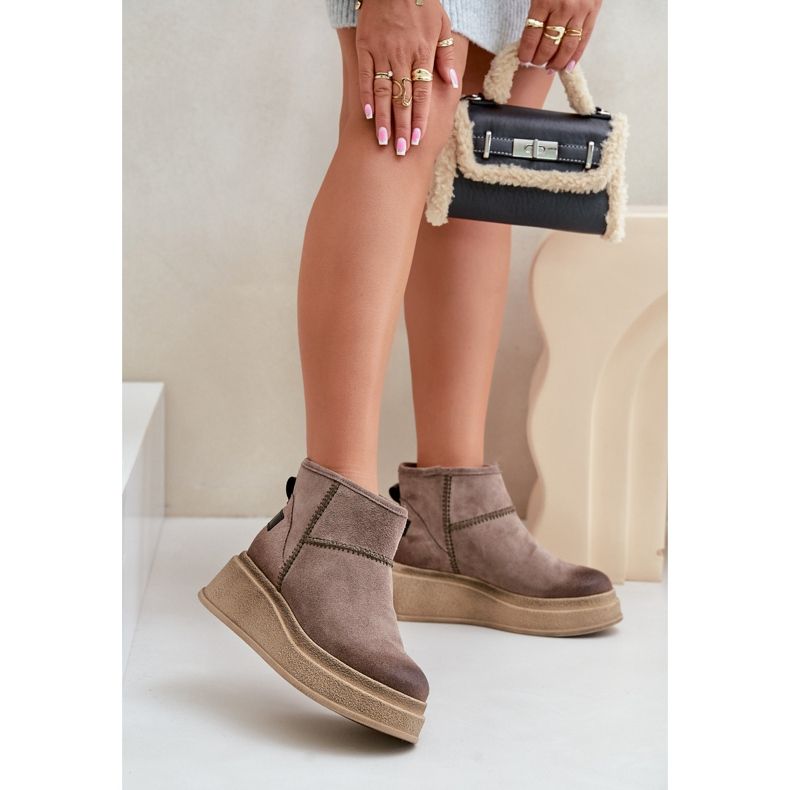 Leather Suede Snow Boots On Platform And Wedge Maciejka 06769-02 Dark Brown 2