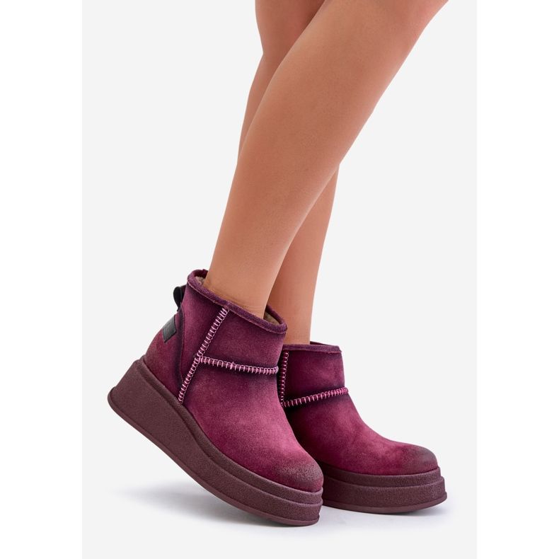 Leather Suede Snow Boots On Platform And Wedge Maciejka 06769-23 Burgundy red 1