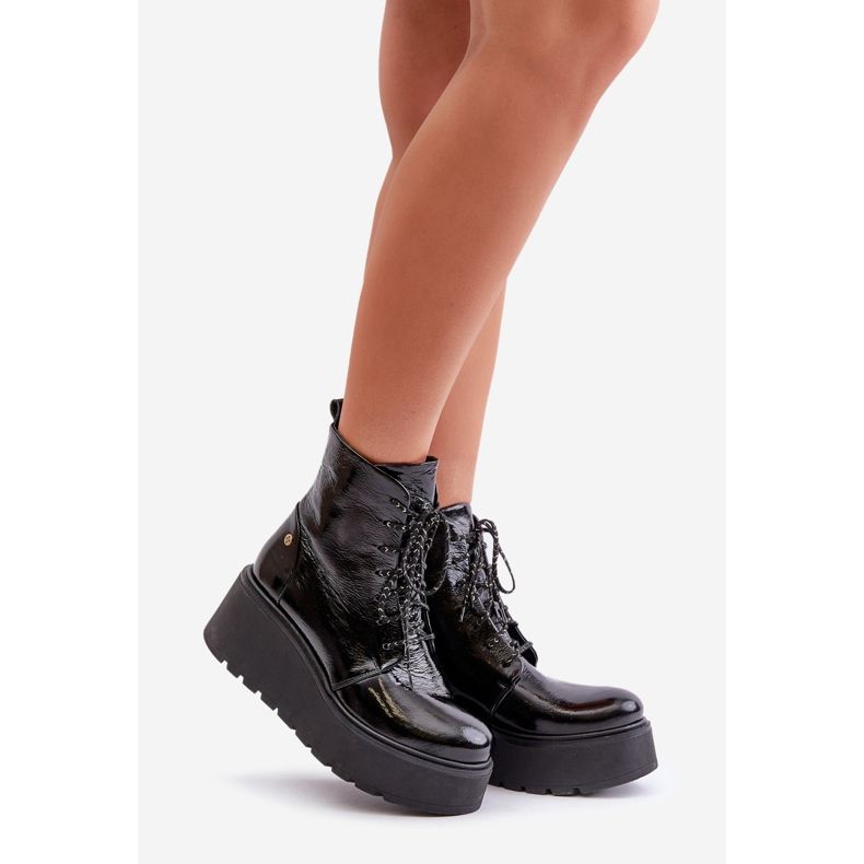 Leather Patent Boots On Platform And Wedge Maciejka 06762-01 Black 1
