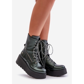 Leather Worker Boots On Platform And Wedge Maciejka 06676-09 Green 1