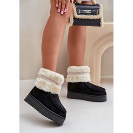 Women's Platform Snow Boots with Fur and Pattern, Black Deepanti 1