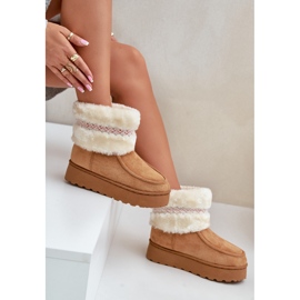 Women's Platform Snow Boots With Fur and Camel Deepanti Pattern brown 2