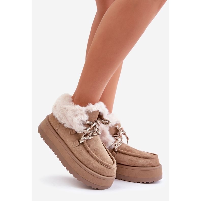 Women's Low Platform Snow Boots With Fur, Dark Beige Neathren 1 Women's Low Platform Snow Boots With Fur, Dark Beige Neathren 1