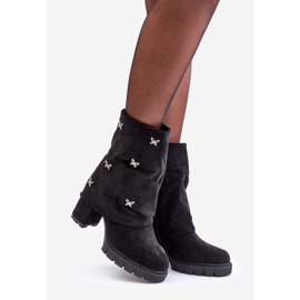 Decorated ankle boots with a turned-up upper on a high heel, Black Esadora 1 Decorated ankle boots with a turned-up upper on a high heel, Black Esadora 1