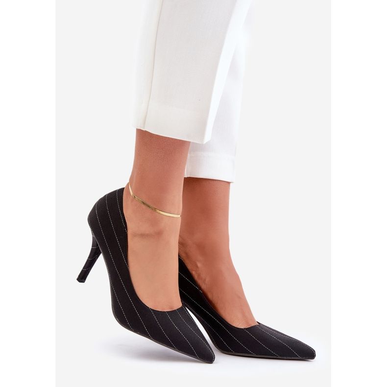 Black Tifidra Women's Striped Fabric High Heels 1