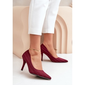 Burgundy Women's Striped Fabric High Heels Tifidra red 2