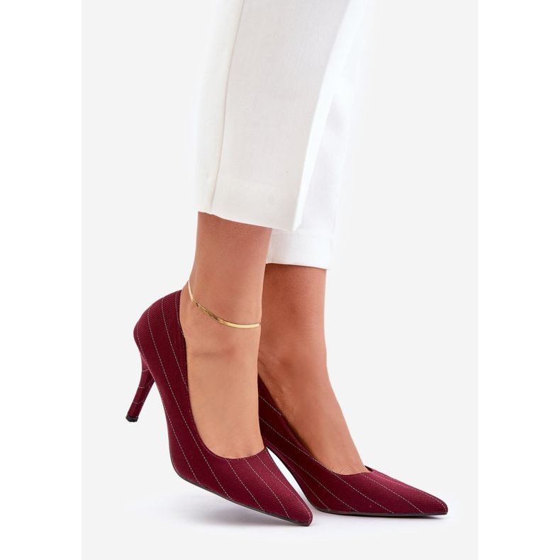 Burgundy Women's Striped Fabric High Heels Tifidra red 1