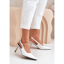 White Filona patent high heels with an open heel 2