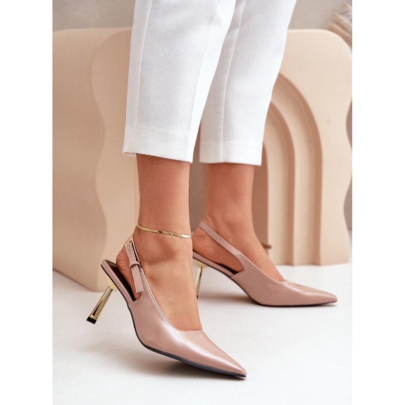 Patent high heels with an open heel, Beige Filona 2