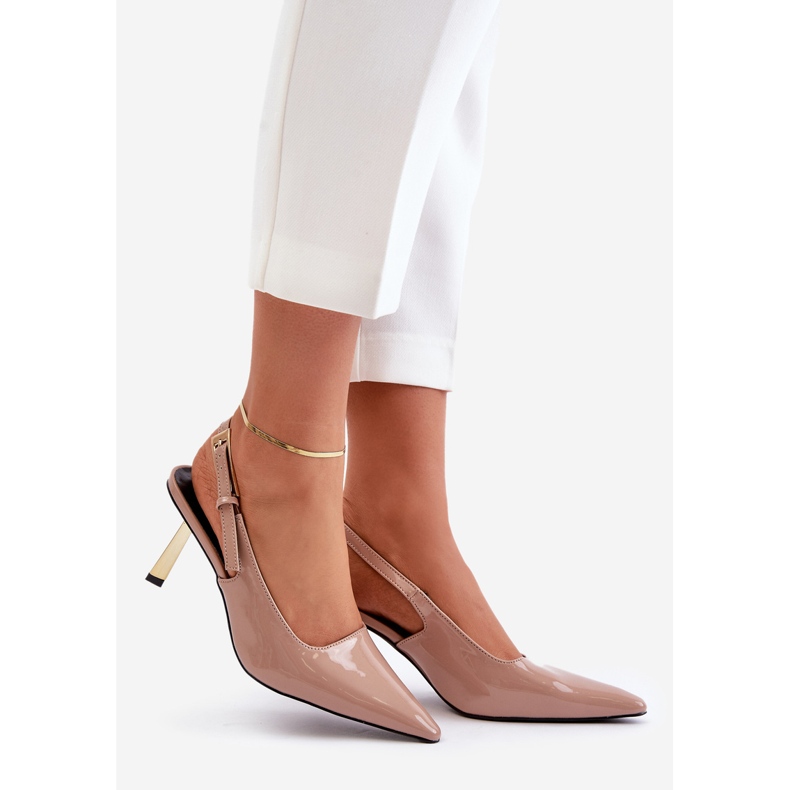 Patent high heels with an open heel, Beige Filona 1