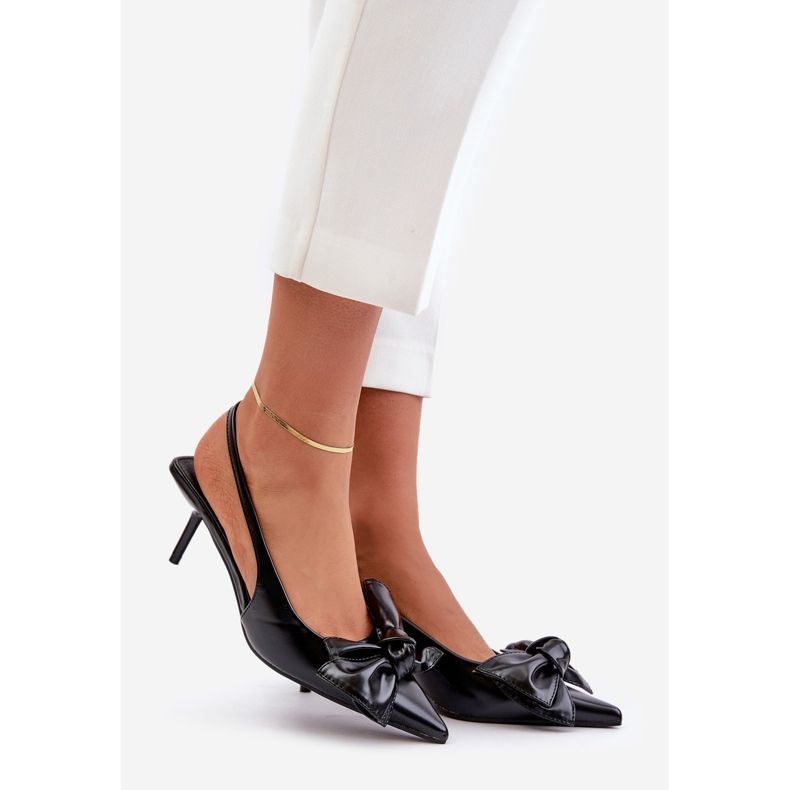 Eco Leather Black High Heels with a Bow Emirenna 1