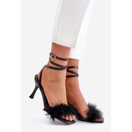 Black Emilettra high-heeled sandals with feathers 1