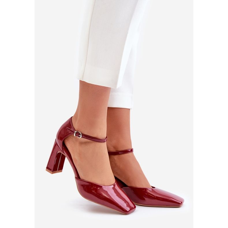 Burgundy Emindria patent eco leather pumps on a high heel red 1