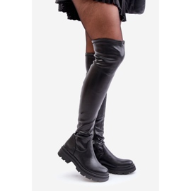 Eco Leather Over-the-Knee Boots with Flat Heels, Black Santira 1