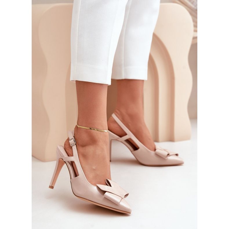Patent high heels with an open heel, Beige Auroravia 2