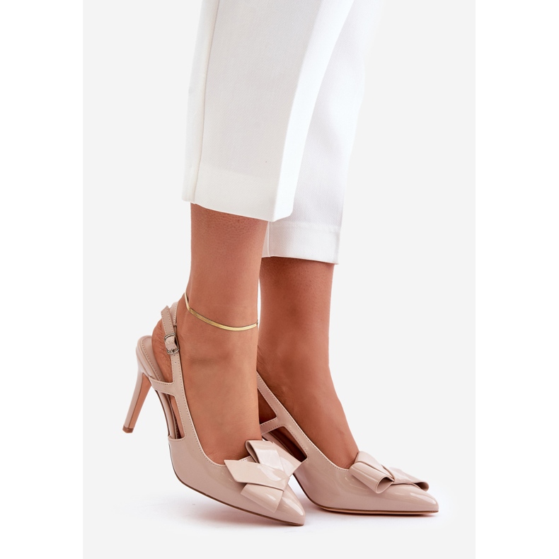 Patent high heels with an open heel, Beige Auroravia 1